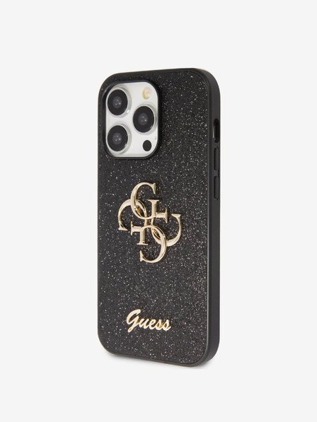 Guess PU Fixed Glitter 4G Metal Logo Zadní Kryt pro iPhone 15 Pro Max Black Ovitek za telefon