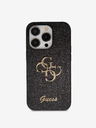 Guess PU Fixed Glitter 4G Metal Logo Zadní Kryt pro iPhone 15 Pro Max Black Ovitek za telefon