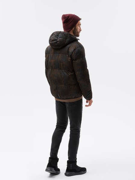 Ombre Clothing Rjavo-črna moška vzorčasta prešita zimska bunda C529