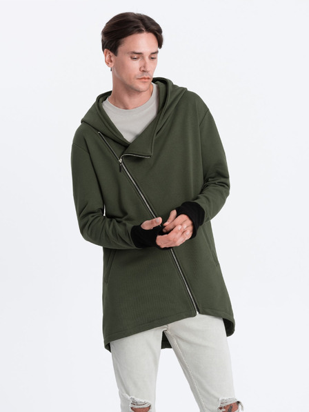 Ombre Clothing Temno zelena moška jopa z asimetričnim zapenjanjem Ombre Clothing