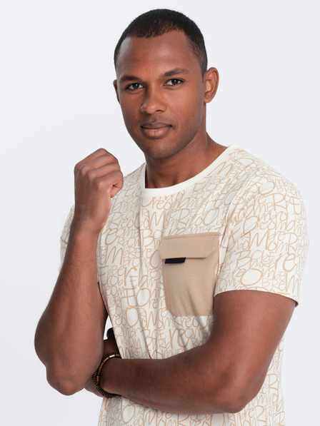 Ombre Clothing Svetlo rjava moška majica z žepom Ombre Clothing