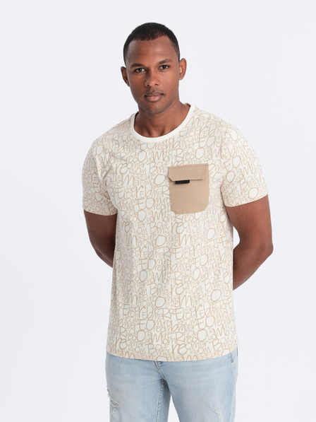 Ombre Clothing Svetlo rjava moška majica z žepom Ombre Clothing
