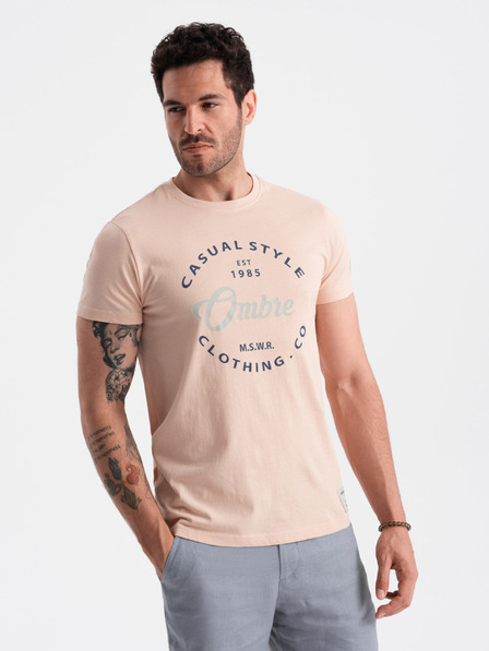 Ombre Clothing Svetlo rožnata moška majica s potiskom Ombre Clothing