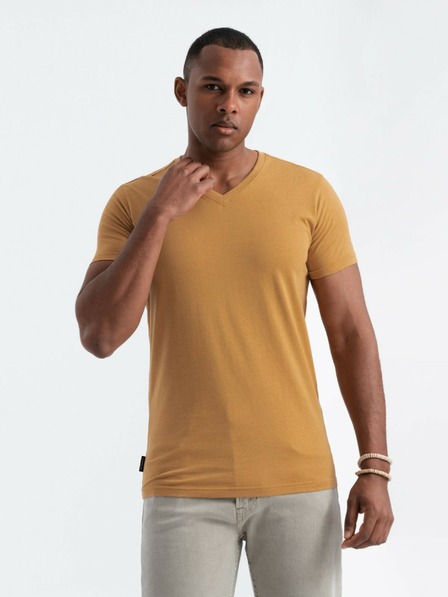 Ombre Clothing Gorčična moška bombažna majica Ombre Clothing