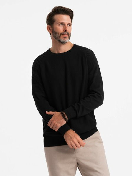 Ombre Clothing Moški raglanski pulover z rebrastimi rokavi črna Ombre oblačila