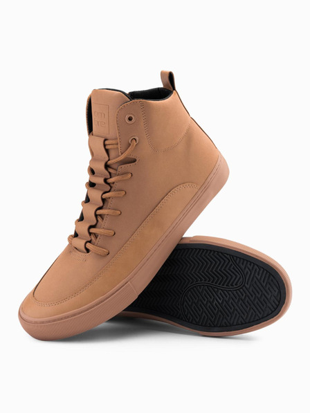 Ombre Clothing Moške visoke športne copate z gumijastim vrhom rjave barve Ombre oblačila