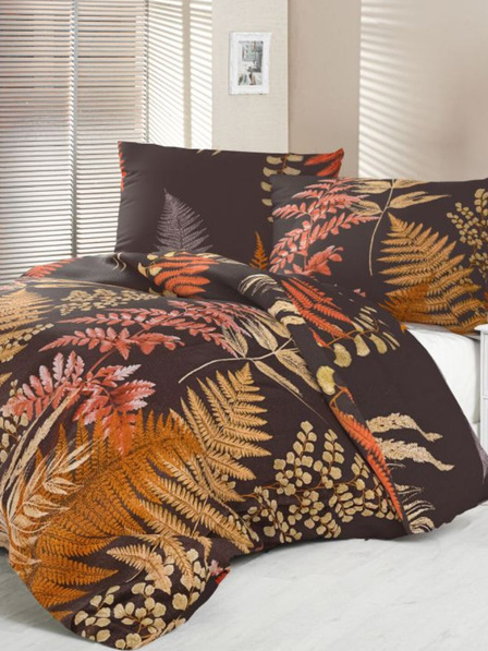 Kvalitex Saténové francúzske predĺžené posteľné obliečky Luxury Collection 1+2, 240x220, 70x90cm Papradie hnedé Kvalitex