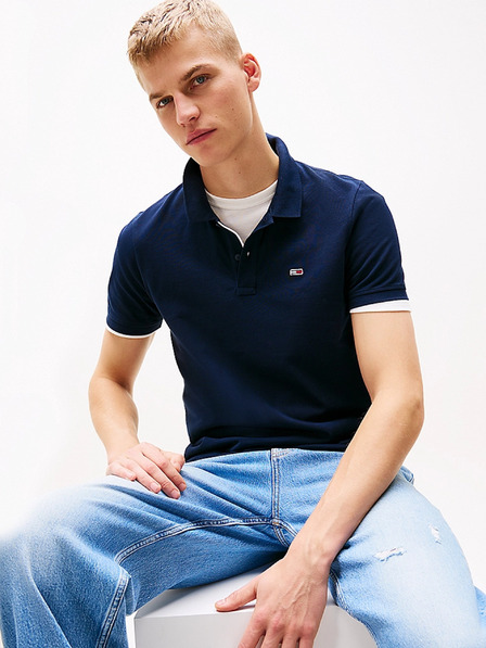 Tommy Hilfiger Modra moška polo majica Flag Patch Tommy Hilfiger
