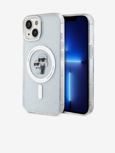 Karl Lagerfeld Karl Lagerfeld IML Bleščeči Karl and Choupette MagSafe Zadnji pokrov za iPhone 15 Transparent