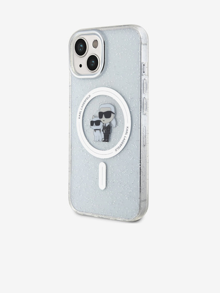 Karl Lagerfeld Karl Lagerfeld IML Bleščeči Karl and Choupette MagSafe Zadnji pokrov za iPhone 15 Transparent