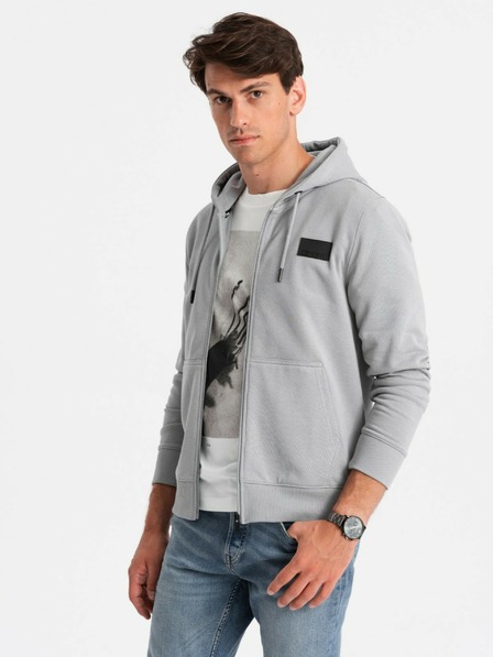 Ombre Clothing Moška majica z kapuco in našitkom - siva V1 OM-SSZP-0140 Ombre Clothing