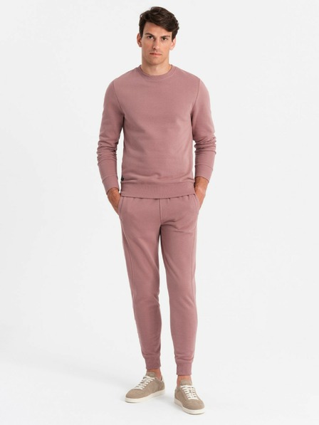 Ombre Clothing Moška bombažna jopa s kapuco BASIC temno roza Ombre Clothing