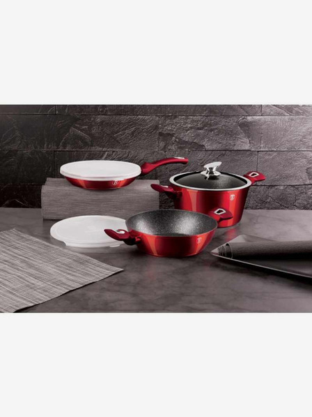Berlingerhaus Komplet posode z marmornato površino 6 kosov Burgundy Metallic Line BERLINGERHAUS
