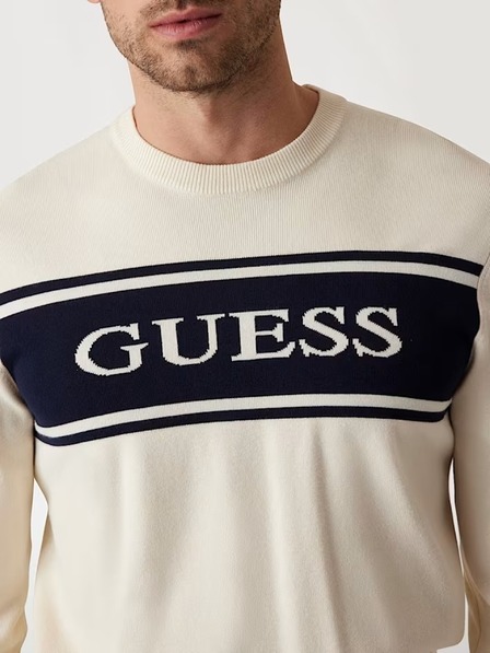 Guess Jeans Moški bel pulover s črtami Guess jeans