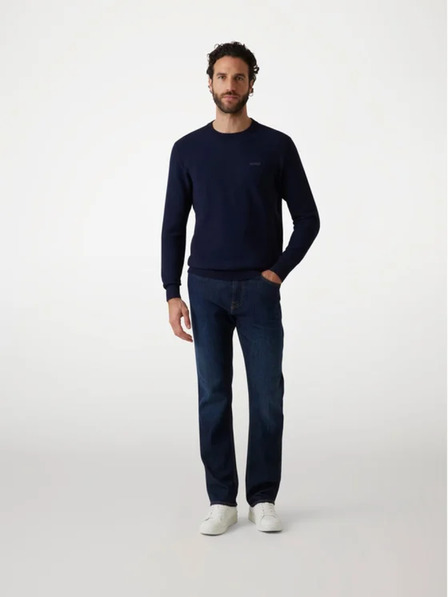 Guess Jeans Moški temno moder pulover z vezenim logotipom Guess jeans