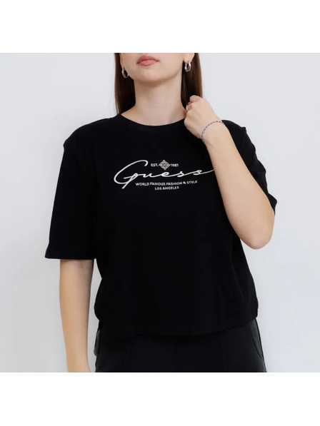 Guess Jeans Žensko črno majico signature Guess jeans