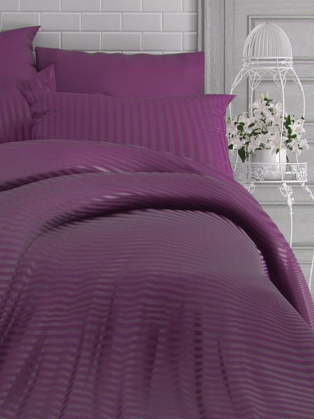 Kvalitex Satenasto podaljšano posteljno perilo s črtami 140x220, 70x90cm Vijolična