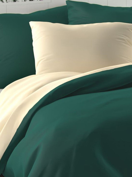 Kvalitex Satenasto francosko posteljno perilo LUXURY COLLECTION 1+2, 220x200, 70x90cm temno zelena / belkasta