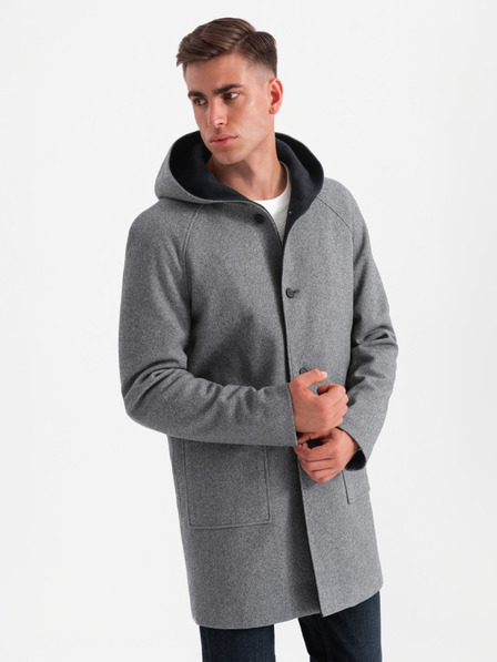 Ombre Clothing Moški dolgi plašč iz melanža s kapuco Ombre Clothing