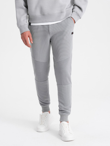 Ombre Clothing Moške trenirke z vložki iz otomanske tkanine - sive V5 OM-PASK-0127