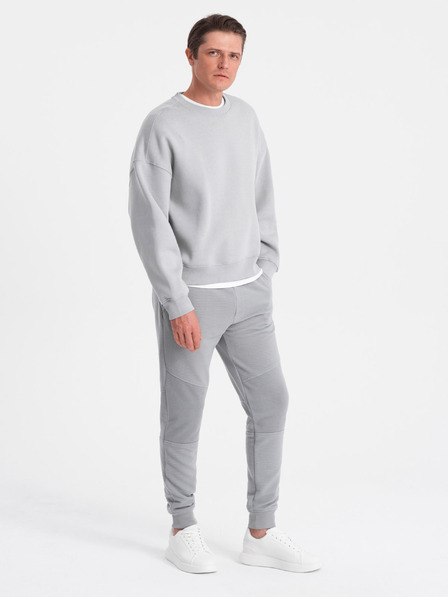 Ombre Clothing Moške trenirke z vložki iz otomanske tkanine - sive V5 OM-PASK-0127