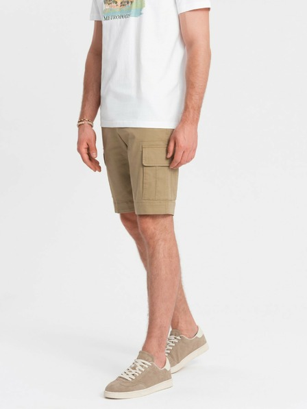 Ombre Clothing Moške enobarvne kratke hlače s tovornimi žepi - peščene V1 OM-SRCG-0133 Ombre oblačila