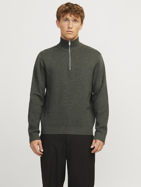 Jack & Jones Jack & Jones Khaki moški pulover z zadrgo
