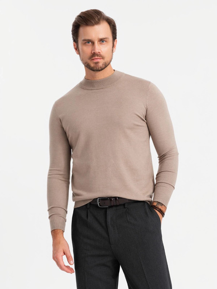 Ombre Clothing Moški pleten poltretek z viskozo - temno bež V3 OM-SWTN-0125 Ombre oblačila