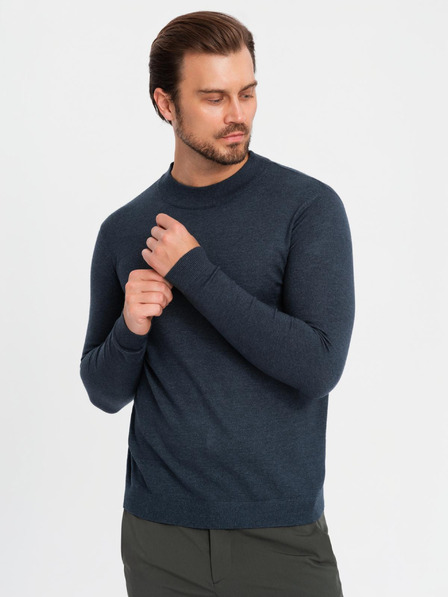Ombre Clothing Moški pleten pol roloz z viskozo - temno modra V4 OM-SWTN-0125 Ombre Clothing