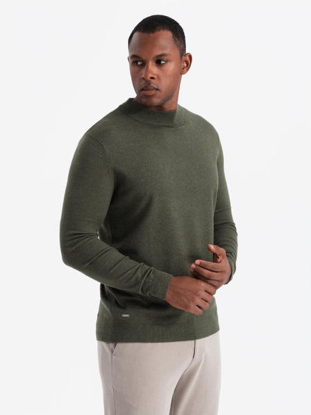 Ombre Clothing Moški pleten pol rolokavs z viskozo - temno siva V5 OM-SWTN-0125 Ombre Clothing