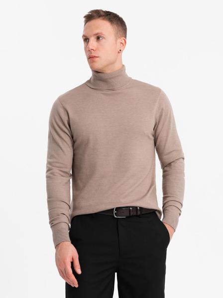 Ombre Clothing Moški pleteni roloki iz viskoze - temno bež V3 OM-SWTN-0127 Ombre Clothing