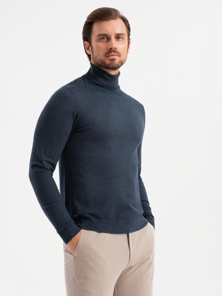 Ombre Clothing Moški pleten roloz z viskozo - temno modra V4 OM-SWTN-0127 Ombre Clothing