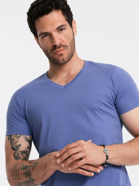 Ombre Clothing Moška klasična majica BASIC iz bombaža z V-izrezom - vijolična V12 OM-TSBS-0145 Ombre oblačila