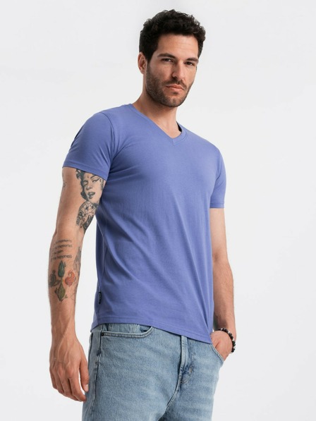 Ombre Clothing Moška klasična majica BASIC iz bombaža z V-izrezom - vijolična V12 OM-TSBS-0145 Ombre oblačila