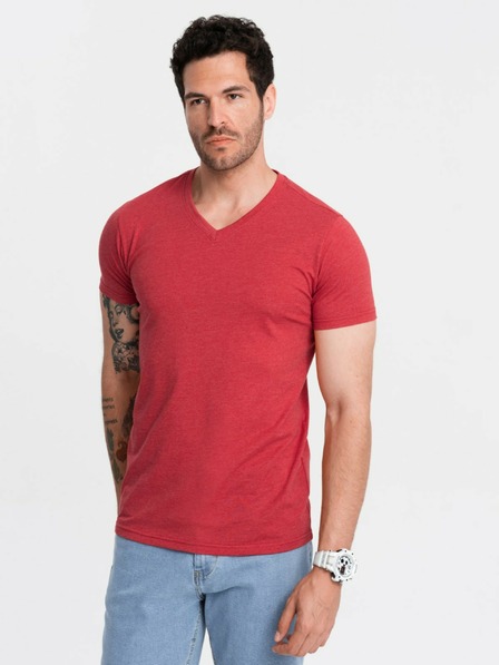 Ombre Clothing Klasična bombažna moška majica BASIC z V-izrezom - rdeča V17 OM-TSBS-0145 Ombre Clothing