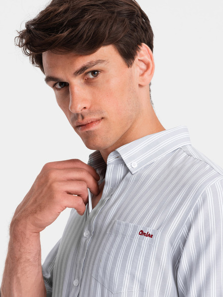 Ombre Clothing Moška bela črtasta srajca REGULAR FIT z žepom Ombre Clothing