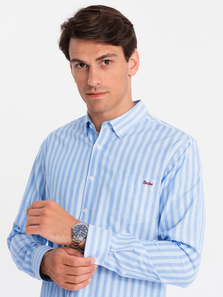 Ombre Clothing Moška bela črtasta srajca REGULAR FIT z žepom Ombre Clothing