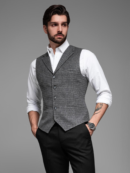 Ombre Clothing Moška telovnik iz volnene mešanice s karirastimi zavihki Ombre Clothing