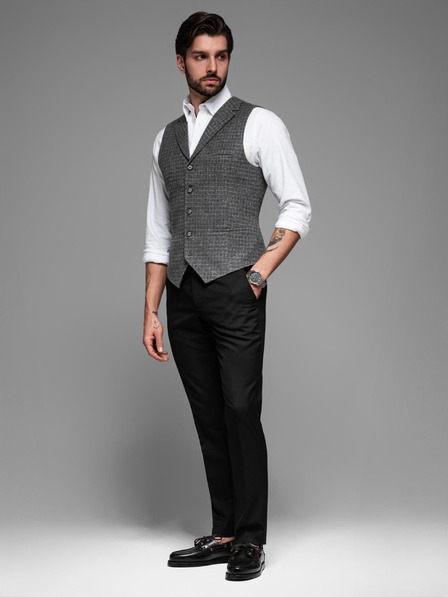 Ombre Clothing Moška telovnik iz volnene mešanice s karirastimi zavihki Ombre Clothing