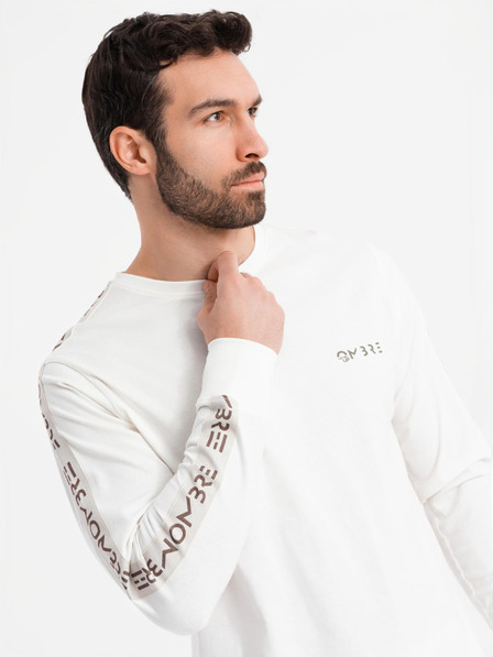 Ombre Clothing Moška bombažna majica z dolgimi rokavi, obrobjem inotiskom na prsih Ombre Clothing