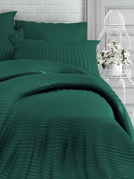 Kvalitex Francúzske saténové predĺžené posteľné obliečky s prúžkom 1+2, 240x220, 70x90cm TMAVO ZELENÉ